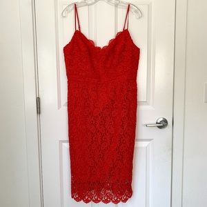 NEW J Crew Guipure Lace Spaghetti Strap Dress Red 12